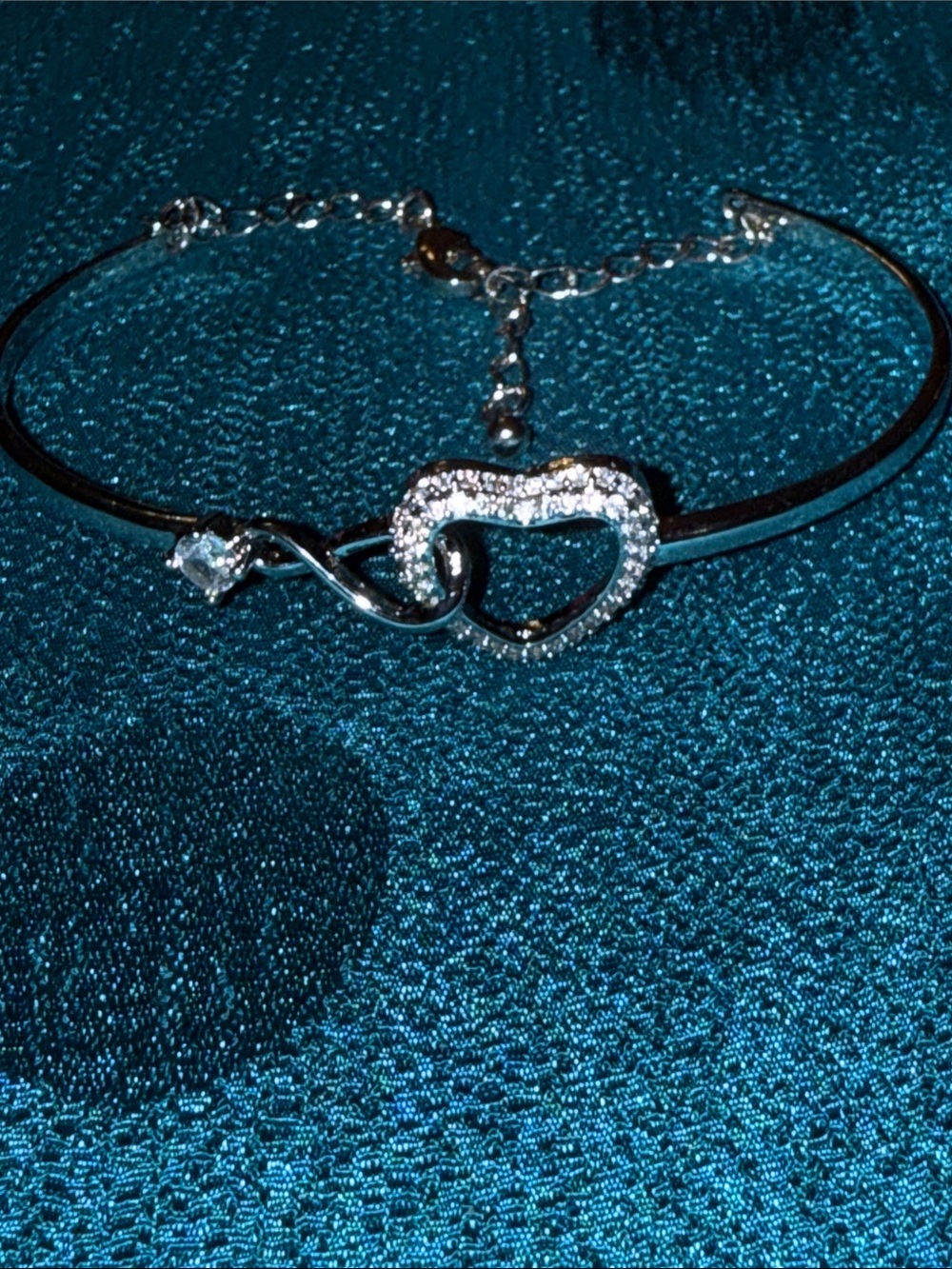 Silver Heart & Infinity Crystal Bangle Bracelet - Women's Jewelry
